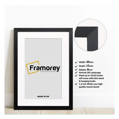 (50x70CM Pic (60x80CM Frame)) Matt Black Picture Frame Photo Frames With White Mount Wall Art Ha