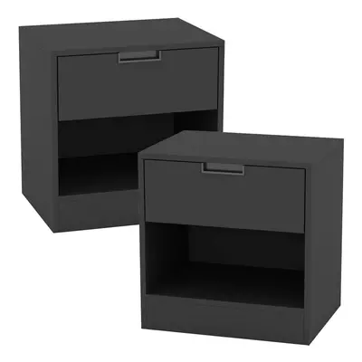 (Black, 2) Drawer Bedside Table Nightstand Shelf Cabinet Storage Unit Bedroom Furniture 1/2 Pcs