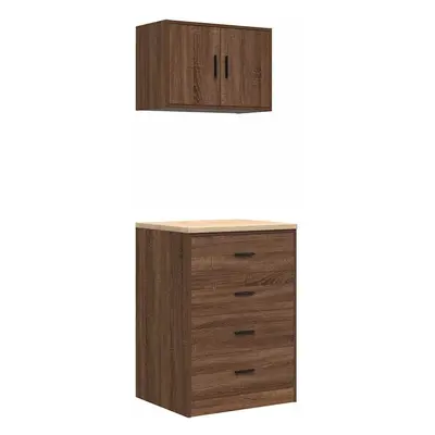 vidaXL Garage Cabinets pcs Brown Oak Engineered Wood cabinet tool cabinet