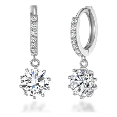 Silver Plated Solitaire Drop Hoop Earrings Created with Swarovski Crystals