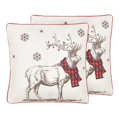 Set of Cushions Reindeer Motif x cm Red and White SVEN