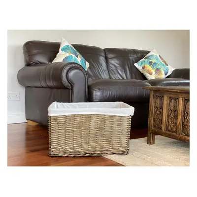 (Oak, 2XL) Huge Deep Wicker Storage Basket Hamper With Lining