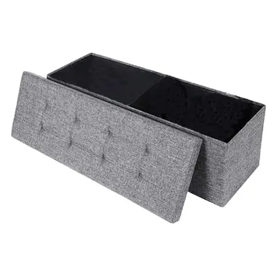 Large Folding Ottoman Storage Box,Grey Linen Padded Foldable Bench Footstool, Toy Chest Seat Foo