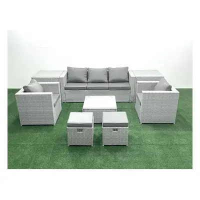 Fimous Seater Rattan Garden Furniture Set with Seater Sofa Chair Square Coffee Table Small Foots