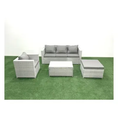 Fimous Rattan Garden Furniture Set with Seater Sofa Chair Rectangular Coffee Table Big Footstool