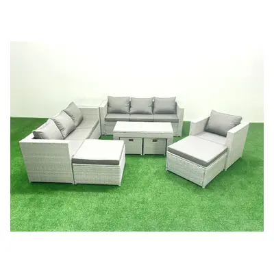 Fimous Outdoor Rattan Garden Furniture Set with Grey Cushions Luxury Seater with Chair,Coffee Ta