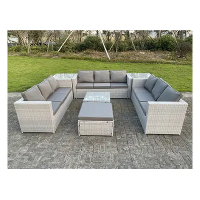 Fimous Seater Wicker Light Grey Lounge Rattan Sofa Set Outdoor Garden Furniture Conservatory Pat