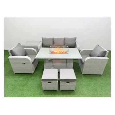 Fimous PE Rattan Garden Furniture Set Reclining Chair Sofa Lounge Sofa Set Firepit Dining Table 