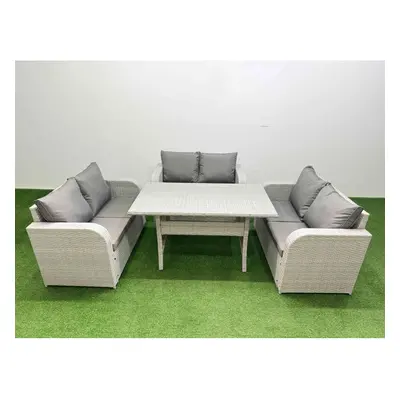 Fimous Seater PE Wicker Rattan Furniture Sofa Sets with Rectangular Dining Table Seater Love Sof