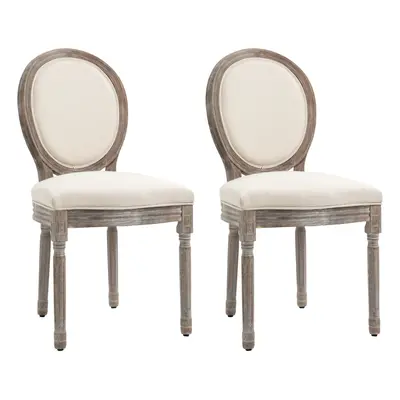 HOMCOM Set of Elegant French-Style Dining Chairs w/ Wood Frame Foam Seat Cream