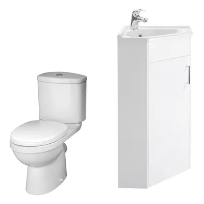 Bathroom Corner Vanity Unit and Toilet Set - White