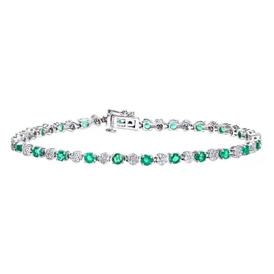 Jewelco London 9ct White Gold Round 0.63ct Diamond Round 2.7ct Emerald Alternating Cluster Tenni