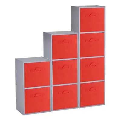 (Grey, Red) Cubed Wooden Storage Units Shelves + Drawers