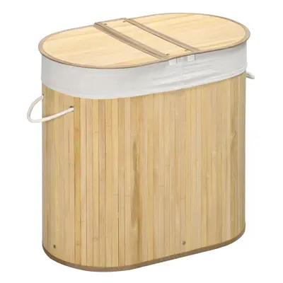 HOMCOM 100L Bamboo Laundry Basket w/ Compartments Washing Baskets Natural