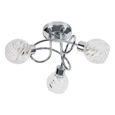 Contemporary Way Polished Chrome Curved Arm Flush Ceiling Light with Swirled Glass Dome Shades -