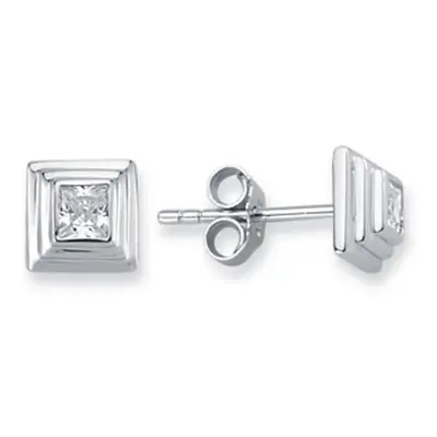 Jewelco London Sterling Silver Square Cubic Zirconia Solitaire 3-Tier Square Wedding Cake Stud E