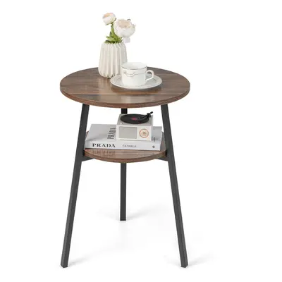 Round End Table 2-Tier Bedside Table Versatile Retro Accent Table