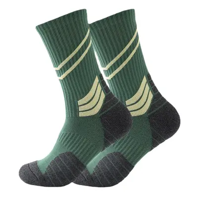 (Dark Green) Men Cotton Slash Letter Pattern Sport Breathable Anti-slip Mid-length Tube Socks