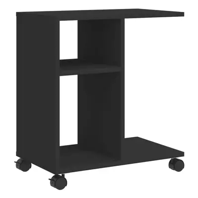 (Black) vidaXL Side Table with Wheels Hallway End Table Coffee Table Engineered Wood