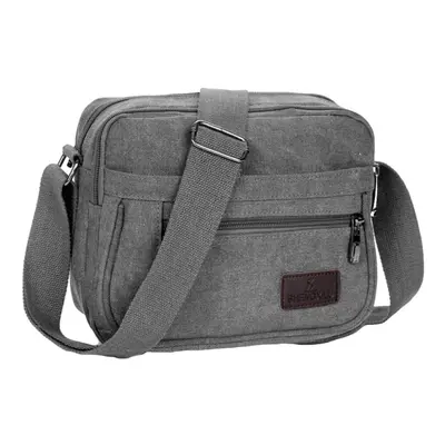 (Grey) Unisex Canvas Crossbody Bag Zipped Pocket Casual Travel Outdoor Small Shoulder Bag