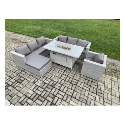 Fimous Seater Outdoor Garden Dining Sets Rattan Furniture Gas Fire Pit Dining Table Gas Heater w