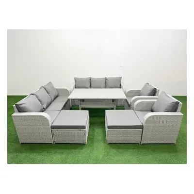 Fimous PE Rattan High Back Lounge Sofa Set Patio Rectangular Dining Table & Chairs Set with Seat