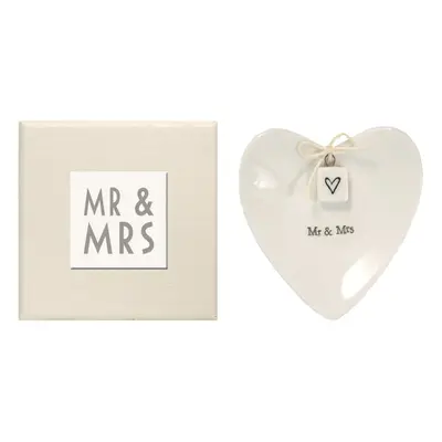 East of India Mr & Mrs Heart-Shaped Ring Dish in Gift Box Porcelain