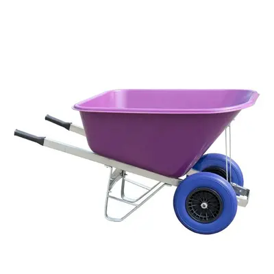 (Purple) Agri Barrow Litre Twin Wheel Wheelbarrow Plastic Tub Puncture Proof Tyres