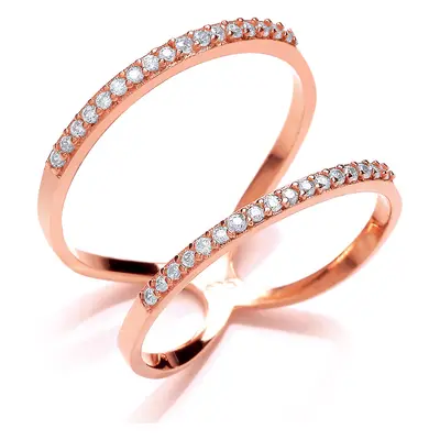 (N) Jewelco London Rose Gold-Plated Sterling Silver Cubic Zirconia Double Bar Ring