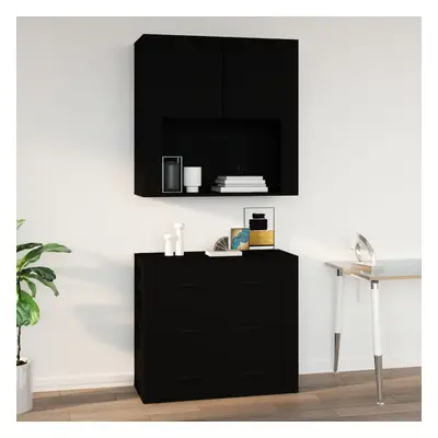 vidaXL Wall Cabinet Black Engineered Wood Sideboard Cabinet Home Organiser