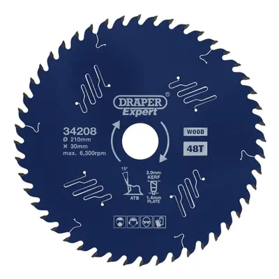 Draper Expert TCT Circular Saw Blade for Wood with PTFE Coating, x 30mm, 48T