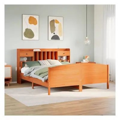 vidaXL Bookcase Bed without Mattress Wax Brown 200x200cm Solid Wood Pine