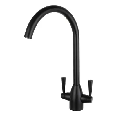 Nes Home Matt Black Modern Kitchen Sink Swivel Mixer Tap Dual Lever