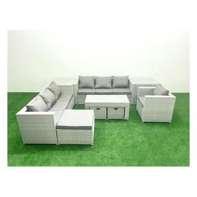 Fimous Wicker PE Rattan Sofa Garden Furniture Set with Oblong Coffee Table Armchair Footstools S