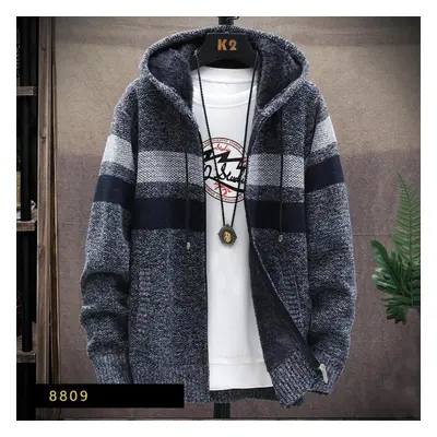 (dark grey, XL) Cardigan Men Sweaters Coats Winter Fleece Knitted Sweater Jacket Warm Zipper Woo