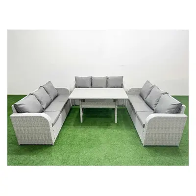 Fimous PE Rattan Lounge Sofa Set Seater Outdoor Garden Furniture Set with Rectangular Dining Tab