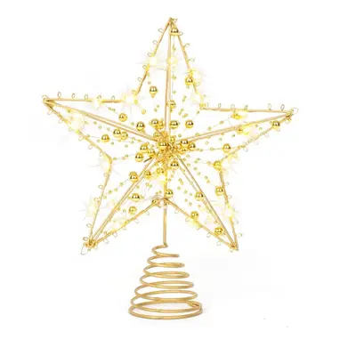 (GOLD) CHRISTMAS VILLAGE Glitter Christmas Tree Topper Star With LED Lights Sparkle Xmas Treetop