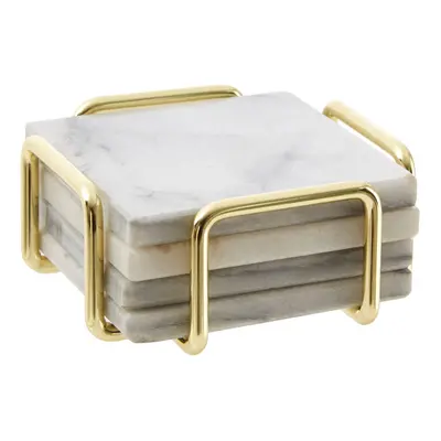 Premier Housewares Set of White Marble / Brass Coasters