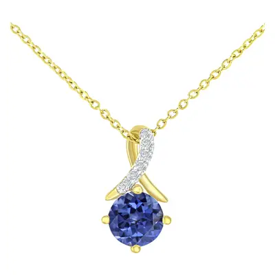 Jewelco London 9ct Yellow Gold Round 3pts Diamond Round 0.72ct Tanzanite Kiss Crossover Pendant 