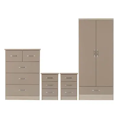 Nevada Door Drawer Wardrobe Bedroom Set Oyster Gloss Robe Chest Bedside x2