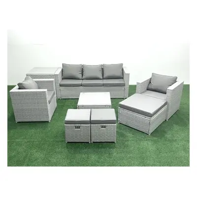 Fimous Rattan Garden Outdoor Furniture Sofa Set with Square Coffee Table Chairs Footstools Side 