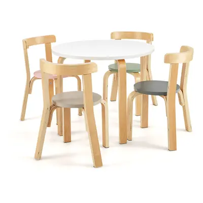 5-Piece Kids Bentwood Curved Back Table and Chair set Wooden Beige