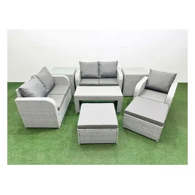 Fimous High Back Poly Rattan Garden Furniture Set with Reclining Chair Loveseat Sofa Indoor Outd