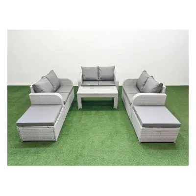 Fimous Seater PE Wicker Rattan Furniture Sofa Sets with Oblong Coffee Table Seater Love Sofa Big