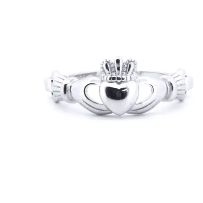 (K) Jewelco London Silver Rhodium CZ Set Claddagh Ring - ARN178