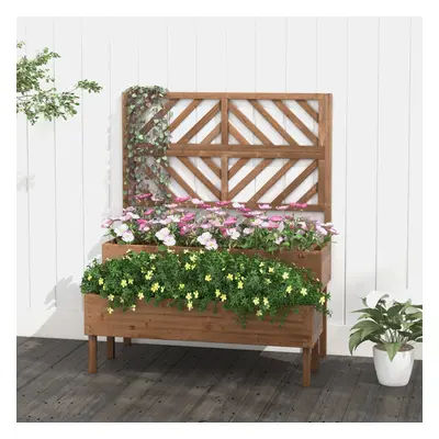 Wooden 2-Tier Raised Garden Bed w/ Trellis Elevated Planter Box Container