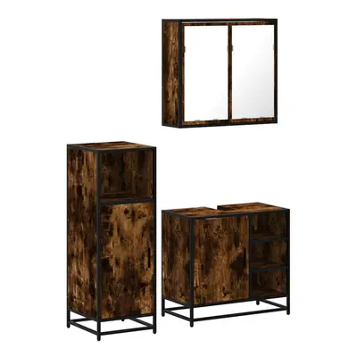 (smoked oak) vidaXL Piece Bathroom Furniture Set Black Engineered Wood bathroom cabinet