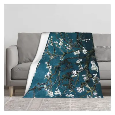 Fleece Throw Blanket Van Gogh Almond Blossoms Dark Teal for Sofa Couch Kids x Inches