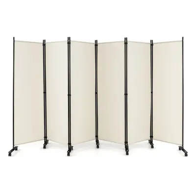 6-Panel Folding Room Divider Rolling Privacy Screen w/ Lockable Wheels