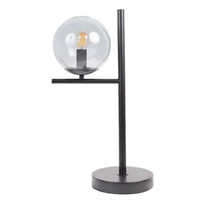 Industrial Style Matt Black Metal Bedside Table Lamp with a Smoked Glass Globe Shade